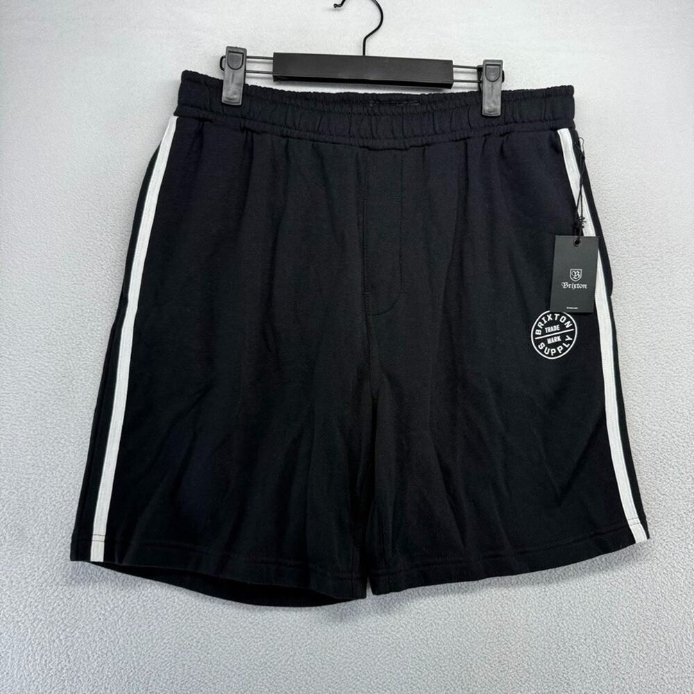 Brixton Shorts Men's Large Black White Oath Fleece Cotton Sweat Pockets Logo NEW